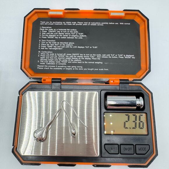 Silver Puffy Teardrop Drip Drop Dangle Earrings Tested Sleek Modernist Modern - Picture 9 of 12